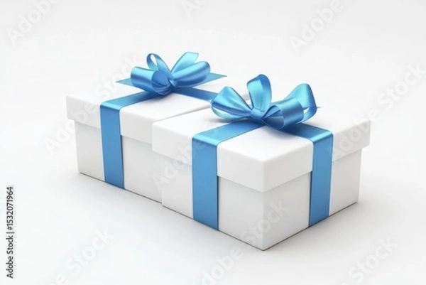 Obraz Two white gift boxes with blue ribbons on white background