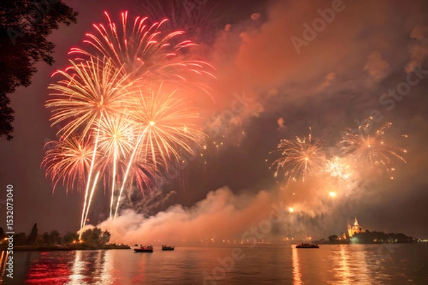 Obraz fireworks over the river