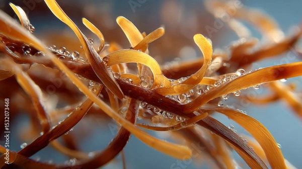 Obraz Vibrant seaweed with bubbles, showcasing intricate textures and colors in macro view, evokes sense of underwater beauty