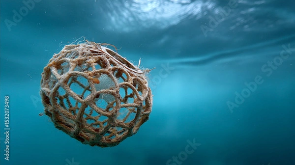 Obraz Floating ball made of natural fibers in clear blue water, showcasing beauty of underwater life and environmental concerns