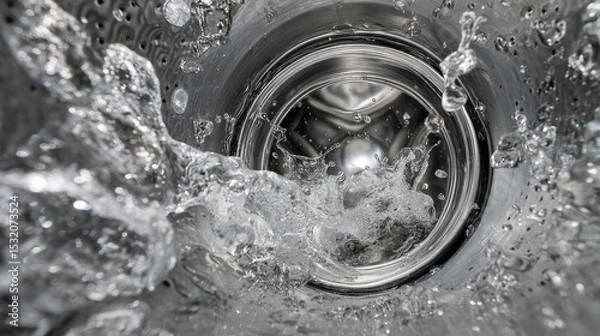 Obraz Washing machine water splashes create dynamic movement and energy, showcasing beauty of fluid dynamics and cleanliness