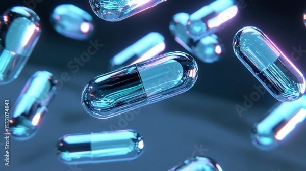 Obraz Glowing capsules floating in a futuristic space