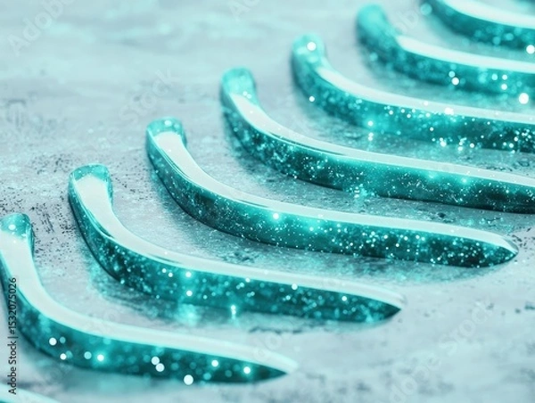 Obraz Shimmering turquoise glass sculptures gracefully curve against a textured background