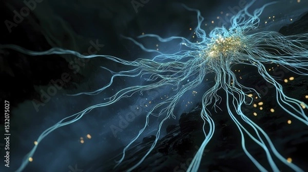 Obraz Tangled luminous threads illuminate the dark landscape with a web of shimmering light