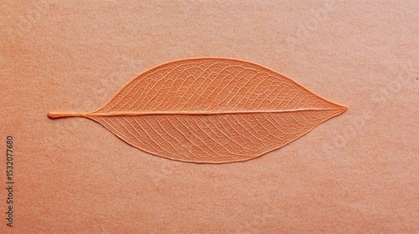 Fototapeta Detailed leaf vein structure on a peach colored background.