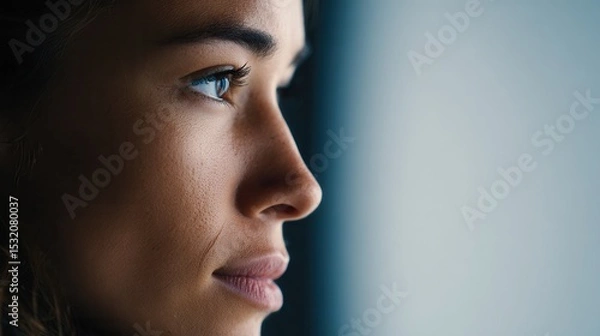 Obraz Close-up profile of young caucasian female with intense gaze.