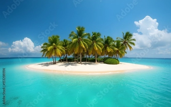 Fototapeta Tropical beach in Punta Cana, Dominican Republic. Palm trees on sandy island in the ocean. High quality