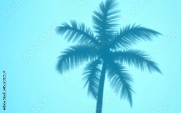 Fototapeta Summer concept. Palm tree shadow on a blue  background. High quality