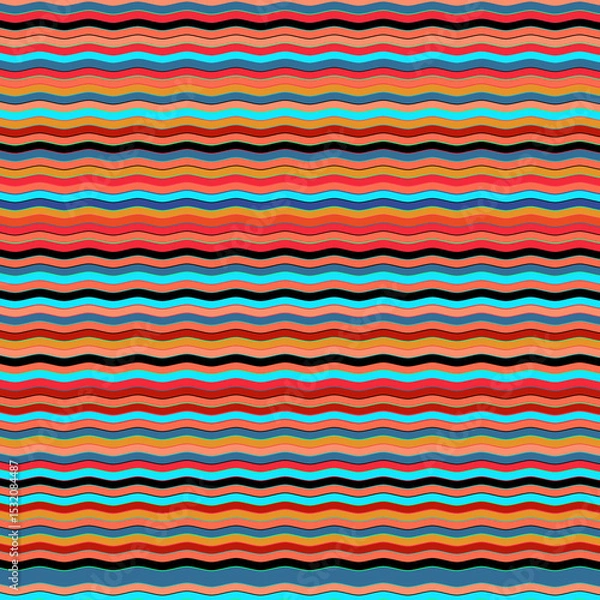Fototapeta Simple abstract geometric wavy pattern Thin zigzag horizontal stripes, lines Bright multicolor modern design