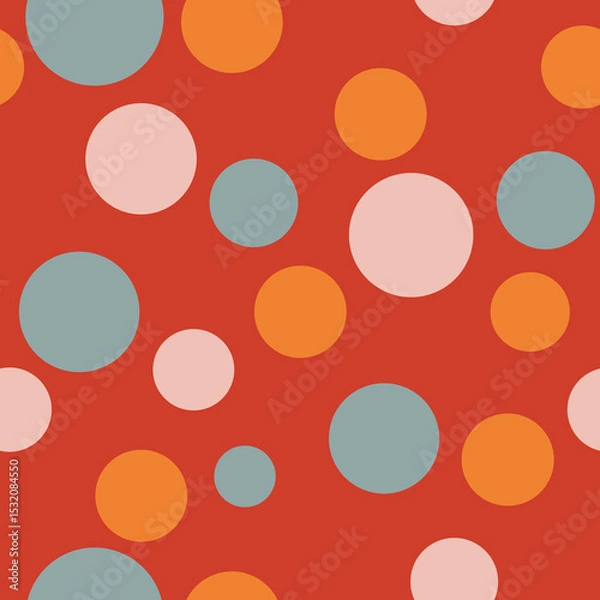 Fototapeta Retro style simple geometric polka dot pattern Mixed flat polka dot pattern on muted warm red, orange, terracotta background Minimalist design