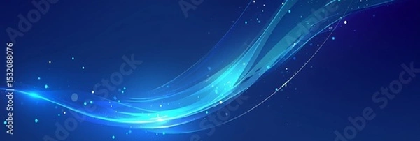 Obraz Abstract blue background with glowing light waves and digital particles


