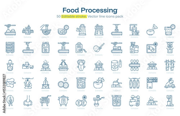 Obraz Food Processing line icon pack. Food Processing Stroke icon set. Editable Stroke icon