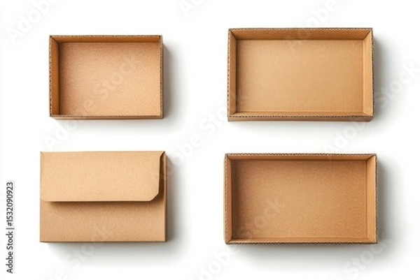 Fototapeta Four empty cardboard boxes on a white background