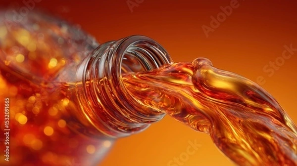 Obraz High-energy beverage concept with flowing liquid captured in motion against a vibrant orange background for food and drink photography

