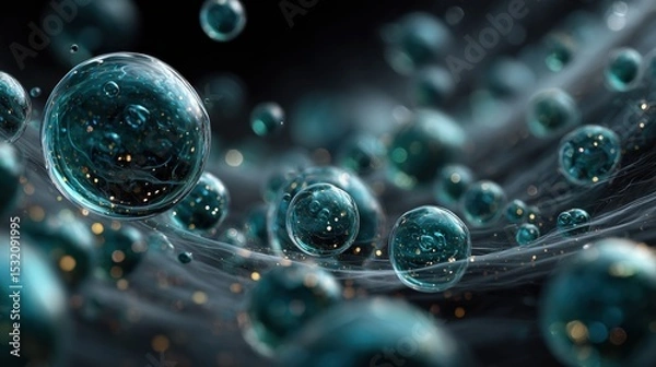 Obraz Surreal science-inspired visualization featuring glowing spherical elements and smooth motion effects in a conceptual space design

