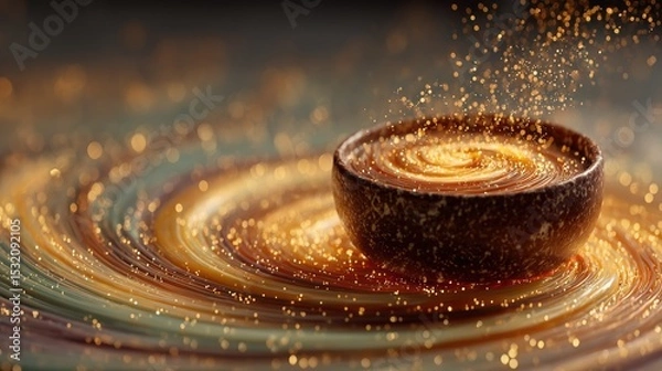 Obraz Creative beverage concept showcasing teacup on magical swirling patterns for modern fantasy design and visual storytelling

