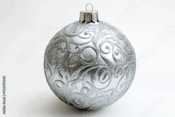 Fototapeta Silver christmas ornament with swirl design on white background