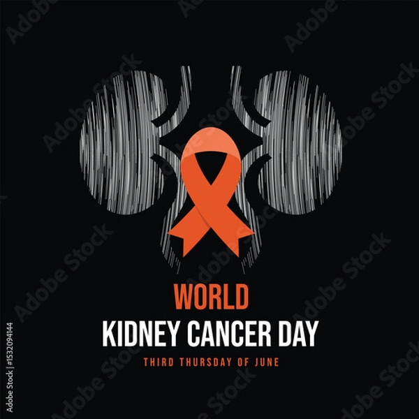 Fototapeta World kidney cancer day orange ribbon sign on abstract line twin kidney on black background vector design