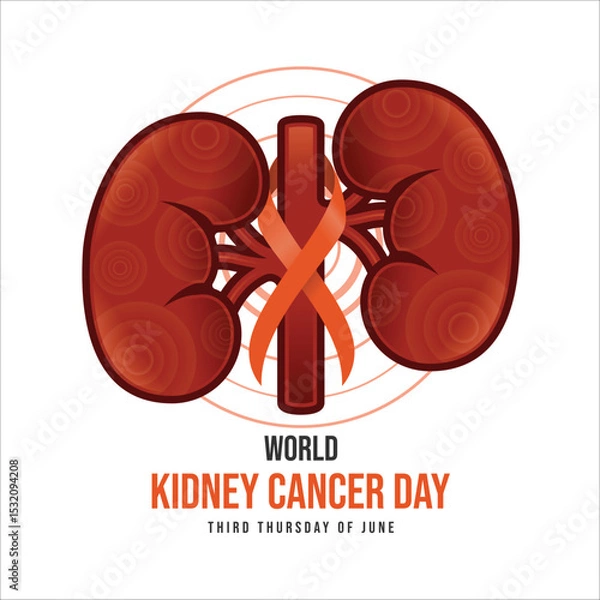 Fototapeta World kidney cancer day orange ribbon cross kidney sign on circle ring layer texture vector design