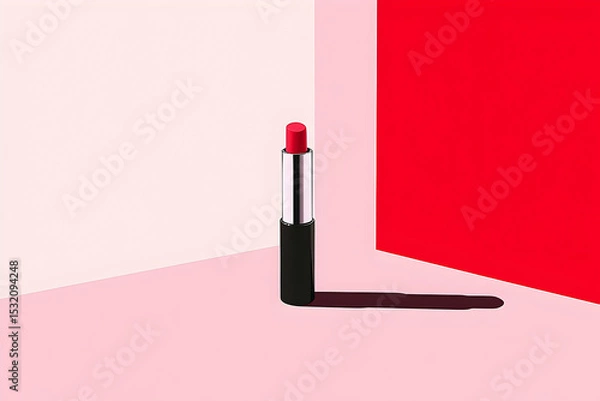 Fototapeta A bright red lipstick against a red and pink backdrop.