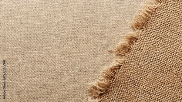 Fototapeta Antique beige linen scarf in flat lay on light cream background, showcasing fabric texture and softness for product photography with warm rustic aesthetic and space for text or product placement.
