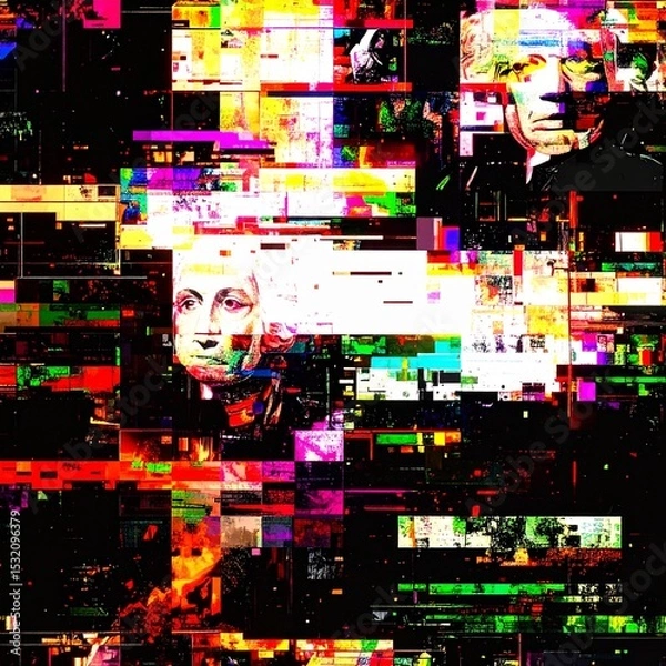 Obraz Glitched Patriot: Abstract American Portrait with Digital Interference
