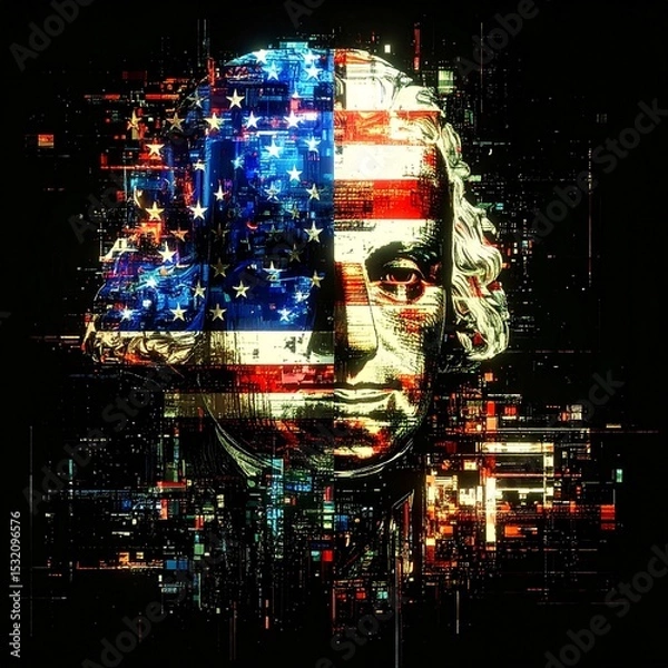 Obraz Glitched Patriot: Abstract American Portrait with Digital Interference
