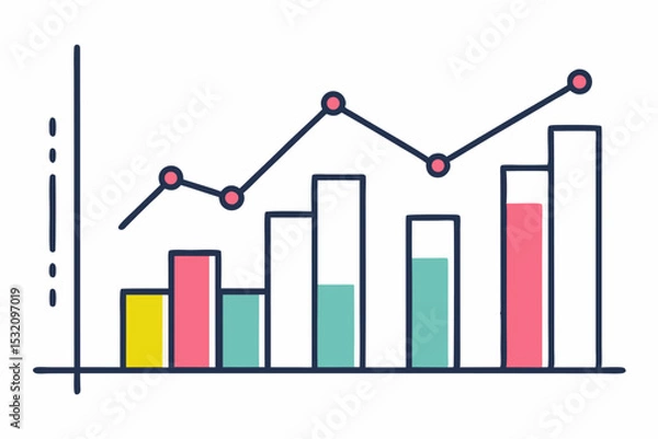 Fototapeta Isometric 3D illustration of a blue bar chart representing financial growth, business performance, or statistical analysis. The image features five ascending bars placed on a tech-style platform.