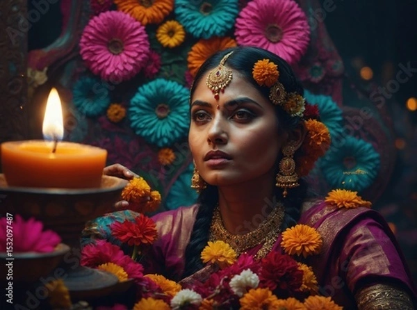 Obraz Rangoli designs and festive lights add a touch of elegance and celebration to Diwali