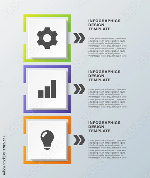 Obraz Minimalistic infographic design with three steps. Vertical infographic layout with business icons