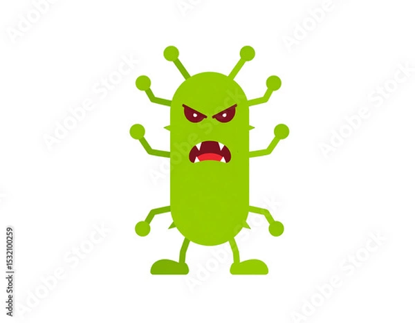 Fototapeta A bacteria character with an evil expression, isolated on a transparent background.