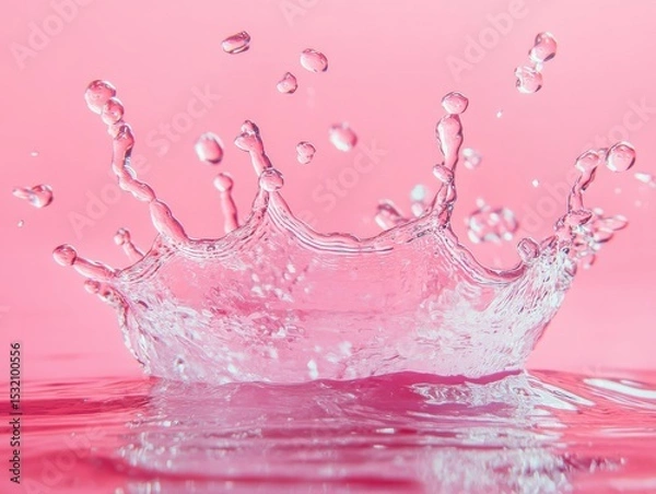 Fototapeta Water splash with droplets on pink background