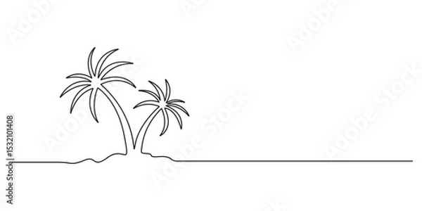 Fototapeta Palm tree continuous single line drawing. One continuous line art style palm tree. Isolated on white background vector illustration