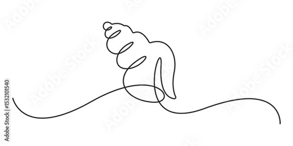 Fototapeta One continuous line drawing of sea shell, Set of sea shells. Sea shells, mollusks, scallop, pearls. Tropical underwater shells continuous single line art, Pearl in a seashell one line art pro vector