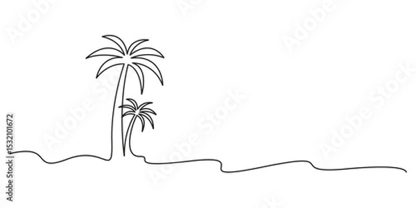 Fototapeta Palm tree continuous single line drawing. One continuous line art style palm tree. Isolated on white background vector illustration