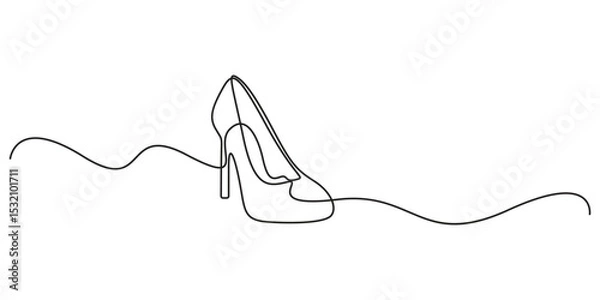 Fototapeta Elegant high heel shoes are drawn with continuous one line on a white background. Minimalist and fashionable vector illustration