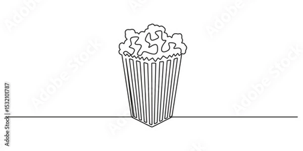 Fototapeta Single continuous line art popcorn. Continuous one line drawing of popcorn vector illustration on a white background. Pro vector