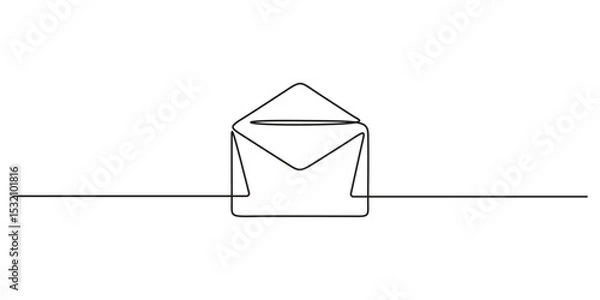 Fototapeta Continuous one line drawing of envelope. Letter, envelope, email icon isolated on white background, Doodle vector illustration