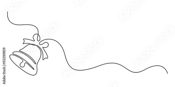 Fototapeta Jingle bell one continuous line drawing, single line art Christmas bell, minimalist sketch line vector illustration, Christmas winter new year concept, Bell icon single line vector drawing. One line C