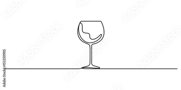Fototapeta Continuous single line drawing of wine glass, wine glass one line art, linear style, isolated on a white background. Doodle vector illustration