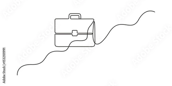 Fototapeta Suitcase working bag one line drawing. Continuous one outline briefcase office bag for working, briefcase single line art drawing, Minimalist one line drawing of business bag vector illustration