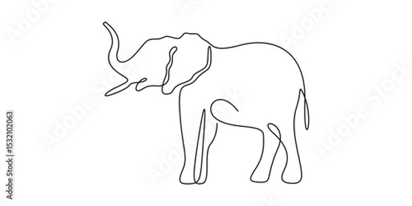 Fototapeta Continuous one line of standing elephant. Single one line art of wild elephant, One continuous line illustration of an elephant, isolated on white background vector illustration