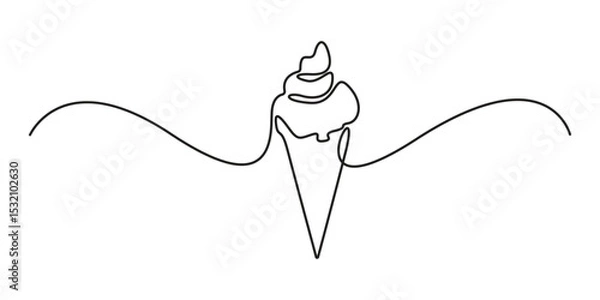 Fototapeta Continuous one line drawing of Ice Cream. Ice Cream Cone single line art drawing. One line art Ice Cream vector illustration