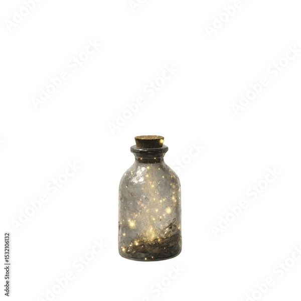 Fototapeta Enchanting Glass Bottle with Glowing Lights on Green Transparent background