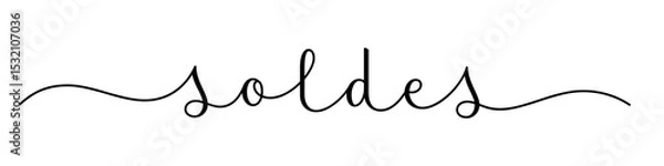 Fototapeta SOLDES (SALE in French) black vector brush calligraphy banner with swashes on white background