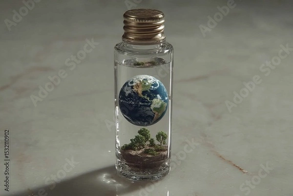 Obraz Miniature Earth and forest preserved inside glass bottle