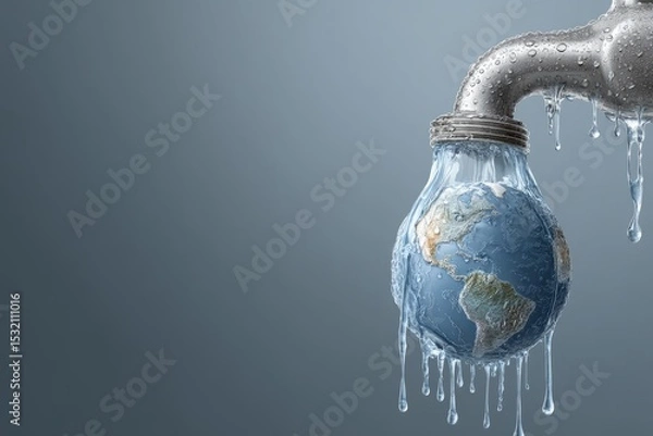 Obraz Planet Earth melting from faucet as symbolic water drop