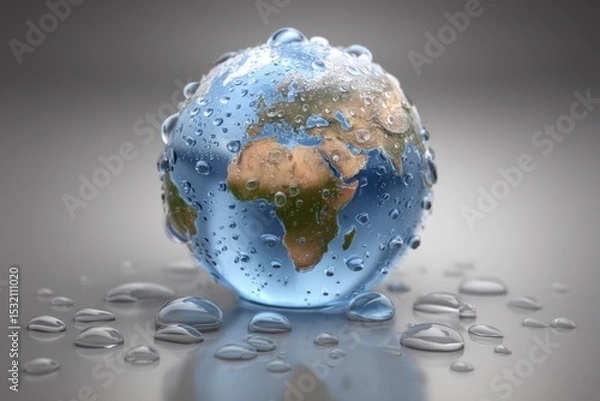 Obraz Globe with water droplets representing global water conservation