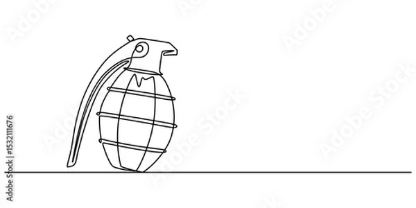 Fototapeta Continuous single line drawing of grenades isolated on white background. The equipment for war. Army weapon concept, Continuous one line drawing of hand grenade. equipment minimalism design. vector. 