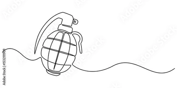 Fototapeta Continuous single line drawing of grenades isolated on white background. The equipment for war. Army weapon concept, Continuous one line drawing of hand grenade. equipment minimalism design. vector. 